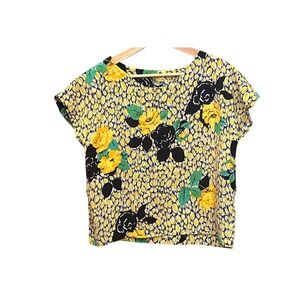 Handmade Vintage Yellow Floral Blouse Retro Artisan Cottagecore Top Bold